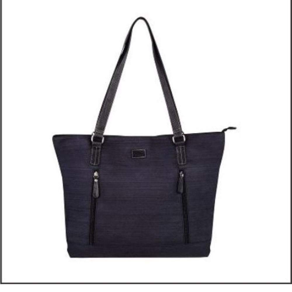 Large Roots Leather and Nylon Tote With Laptop Compartement